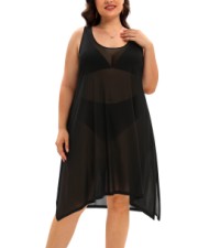 Women's Sexy Swimsuit Cover Up Mesh Sheer Long Coverup High Split See Through Dress for Swimwear