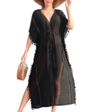 Women's Sexy Swimsuit Cover Up Mesh Sheer Long Coverup High Split See Through Dress for Swimwear