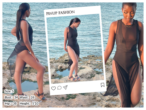 Women's Sexy Swimsuit Cover Up Mesh Sheer Long Coverup High Split See Through Dress for Swimwear