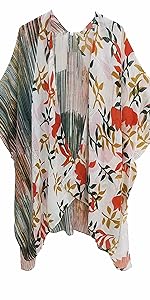 Elu ♥ Women's Beach Cover up Swimsuit Kimono Cardigan Casual Tops with Bohemian Floral Print