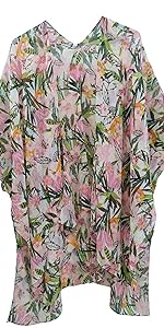 Elu ♥ Women's Beach Cover up Swimsuit Kimono Cardigan Casual Tops with Bohemian Floral Print