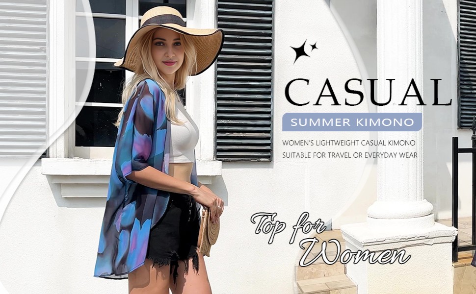 Elu ♥ Women's Beach Cover up Swimsuit Kimono Cardigan Casual Tops with Bohemian Floral Print