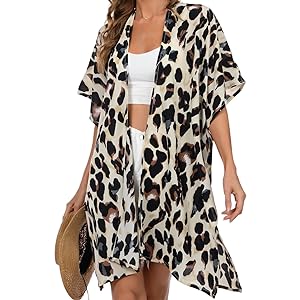Elu ♥ Women's Beach Cover up Swimsuit Kimono Cardigan Casual Tops with Bohemian Floral Print