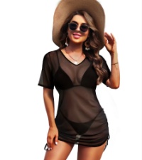 Women's Sexy Swimsuit Cover Up Mesh Sheer Long Coverup High Split See Through Dress for Swimwear