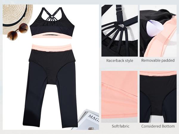 3 pc tank top bikini with shorts swim capris plus size tankini swimwear plus size bathing