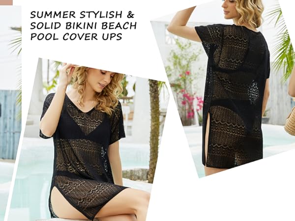 Summer Stylish &amp; Solid Bikini Beach Pool Cover Ups