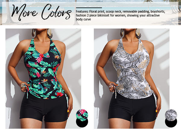 Swim Tank Top with Boy Shorts Two Piece Swimsuit