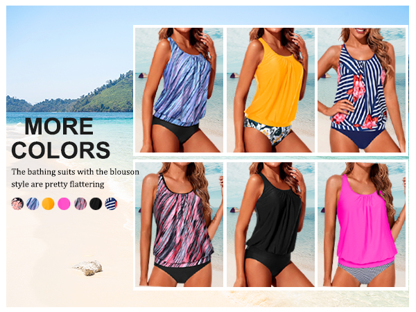 2 piece blouson tankini swimsuits for women