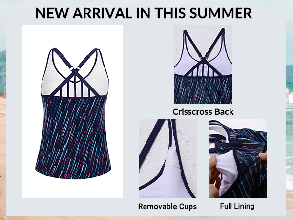 navy blue tankini top crisscross long tankini top plus plus size tankini modest athletic loose fit
