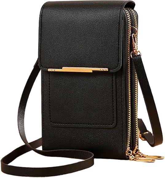 DEARBAG Bolso Cruzado para Teléfono Móvil para Mujer Pantalla Táctil Ventana Transparente Bolso para Teléfono Móvil Tarjetero Bolso para Teléfono Móvil Cartera de Cuero PU con Correa para el Hombro