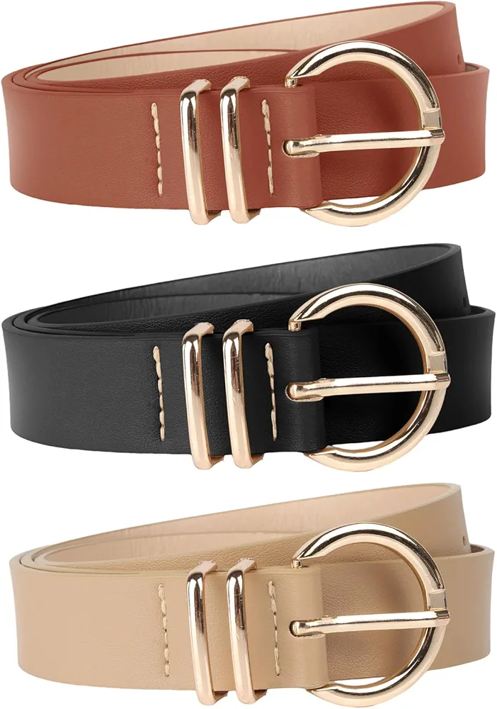 Euqvunn 3 Piezas Cinturon Mujer de PU, Cinturones de Mujer Moda Clásica Cinturón, Cinturón Señoras Retro, Cinturón de Cintura de Mujer para Jeans Vestido, 105cm largo x 2,9cm ancho, negro marrón beige