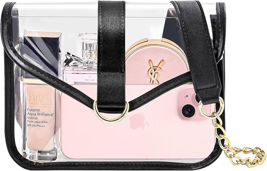 Procase Bolso Transparente para Mujer, Bolsa Bandolera Cross-Body Correa Cruzada con Cadena Metálica de Moda Ideal para Conciertos Eventos Deportivos Recreos