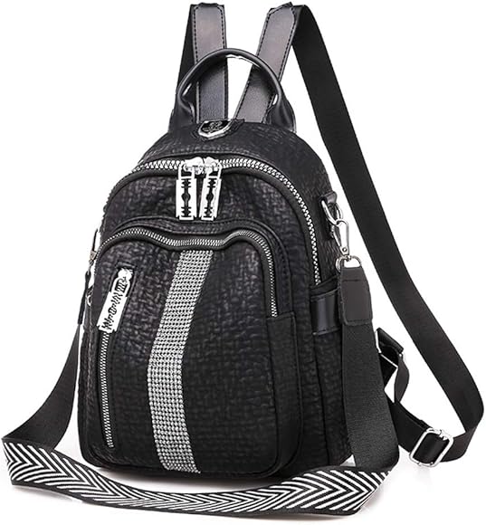 Estwell Mochila Mujer Moda Casual Mochila Pequeña Impermeable Cuero PU Bolso Bandolera Daypack Multifuncional Bolso Mochila para Escuela Viaje Trabajo, Negro