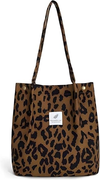 YSTrillion - Bolso bandolera de pana para mujer, estilo retro informal para compras, viajes, escuela, leopardo, marrón
