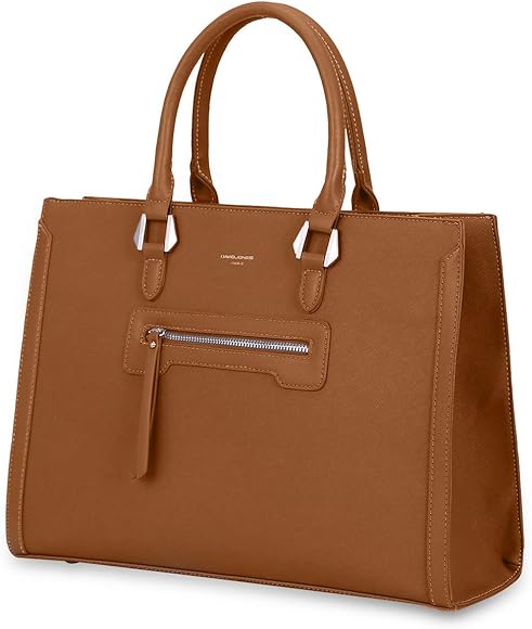 David Jones - Bolso de Mano Trabajo Mujer - Shopper Universidad Tote Bag Cuero PU - Grande Bolso Bandolera Hombro Cuero Impermeable - Ordenador Portatil 15.6 Pulgadas Escuela Oficina - Marrón