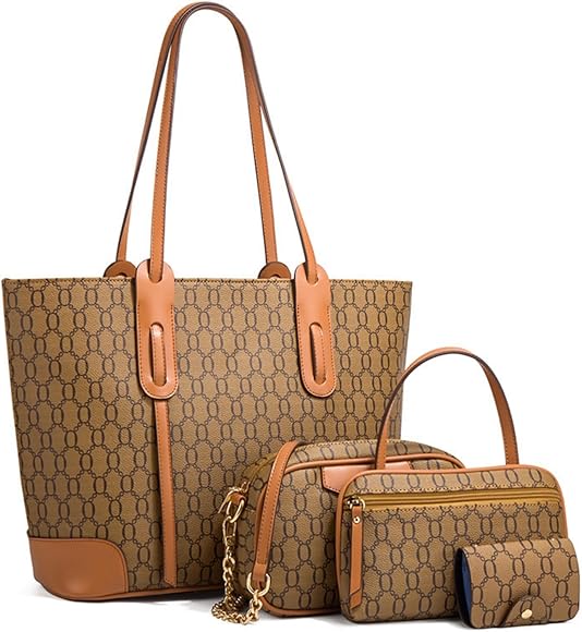 HAWEE Moda Bolso Mujer Grande Bolso Bandolera con Cremallera Bolsa de Mano de Cuero PU Señoras Elegante Bolsa de Hombro, Bolso Totalizador, Billetera 4pcs Set