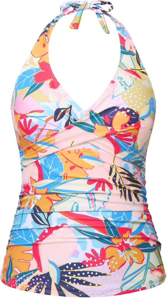 Tempt Me Women’s Tankini Top Halter Tummy Control Swim Tops Only Twist Front V Neck Bathing Suit No Bottom