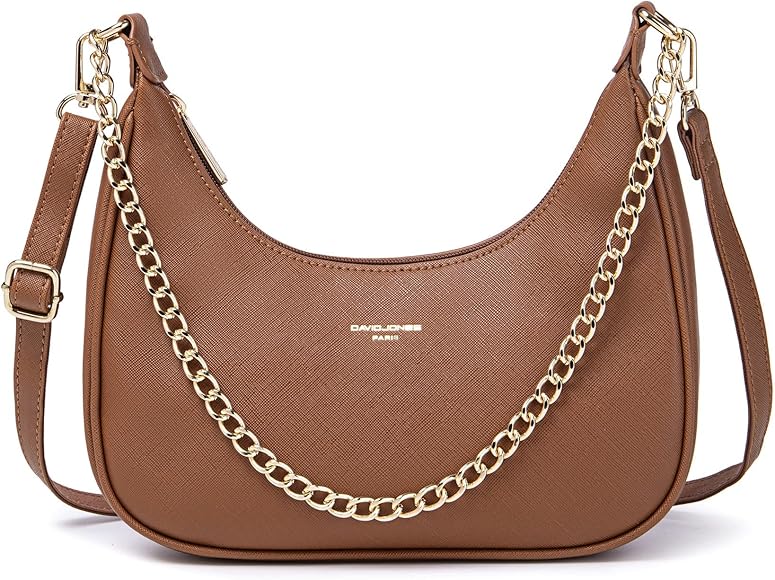 David Jones - Bolso Bandolera Mujer - Bolso Cuero PU Rigida - Bolsos de Mano Embague Noche Elegante Clutch Messenger Crossbody Bag Hobo - Marrón Cognac