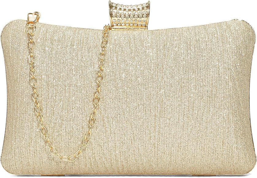 BAIGIO Bolso de Boda, Clutch Mujer Fiesta Carteras de Mano Ceremonia Bolso de Noche Embrague Bandolera Con Cadena Novia, Purpurina