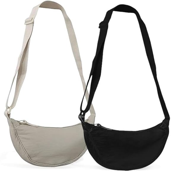 EUPSIIU 2 bolsas de media luna para mujer, bolsa de bola de masa hervida, bolsa cruzada de nailon con media luna, bolso portátil con correa ajustable, bolsa de pecho, riñonera para mujeres y hombres