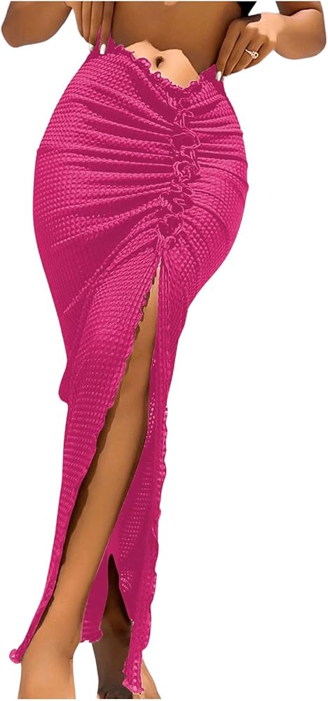 SOLY HUX Swim Cover Ups for Women Ruched Split Hem Cover Up Skirt Beach Bikini Swimwear