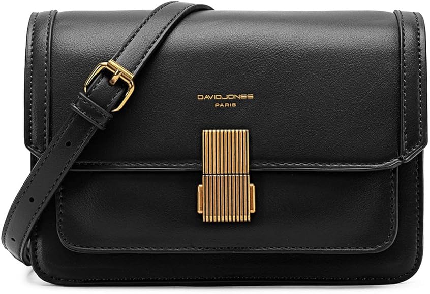 David Jones - Pequeño Bolso Bandolera Cadena Mujer - Bolsos de Hombro Cruzado Cuero PU - Mensajero Crossbody Bag - Bolso Mano Zip Embrague Clutch Pochette Noche Telefono - Negro