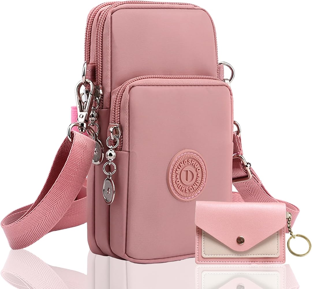 OHSN Bolso Movil Mujer 2 Pcs Bolsillo Para Teléfono Celular Con Puerto Para Auriculares Bolso Correa Para Bolsos Messenger Casual Bandolera De 3 Capas Con Portatarjetas Pu Rosa