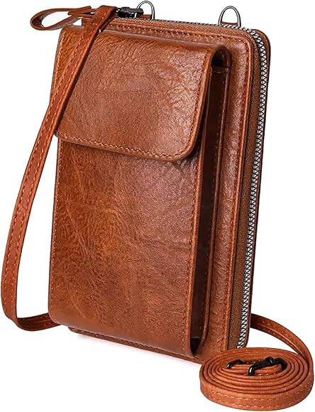 Sunolkie Bolso bandolera para mujer de cuero genuino con bloqueo RFID Gran Capacidad Cartera y Monedero con Ranura para Tarjetas de Crédito Cremallera Correa Ajustable