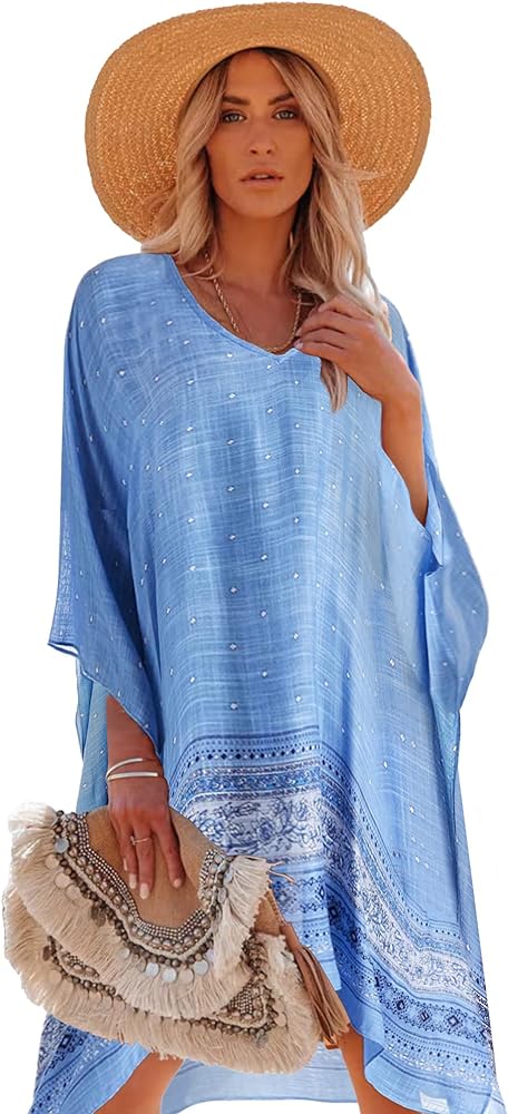 Moss Rose Women's Swimsuit Cover up Beach Kaftan for Bathing Suit with Floral Pattern