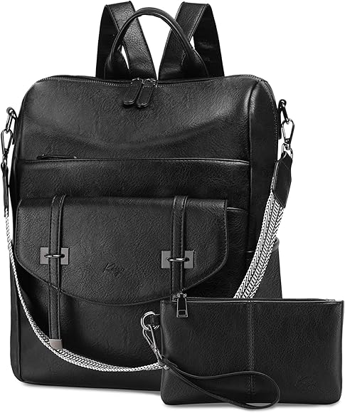 Kasgo Bolso Mochila Mujer, Mochila Antirrobo de Cuero PU Mochila Universidad Impermeable Bolsa Viaje Grande con Cartera Bolso Convertible con Correa de Guitarra para Viaje Esculea Trabajo