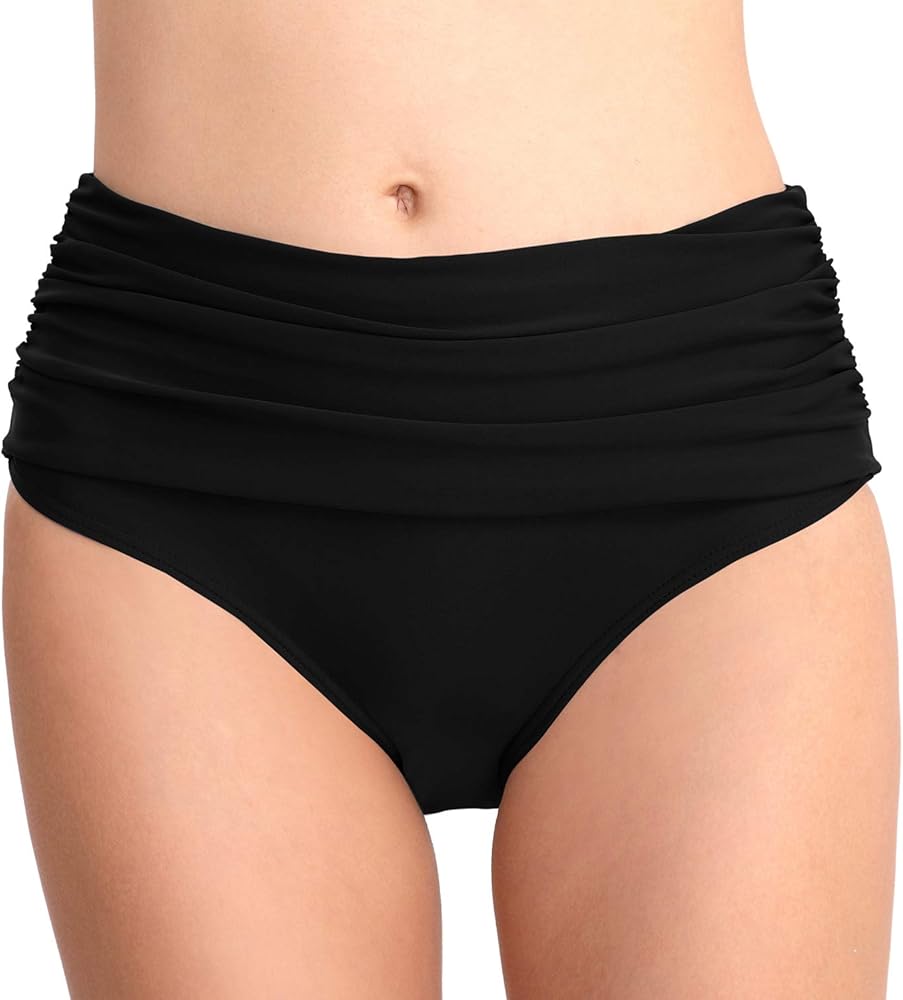Women High Waisted Bikini Bottoms Ruched Full Coverage Swim Bottom Tummy Control Swimsuit Bottoms