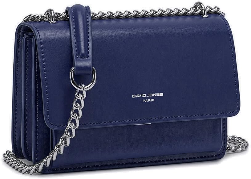 David Jones - Pequeño Bolso Bandolera Cadena Mujer - Bolsos de Hombro Cruzado Cuero PU - Mensajero Crossbody Bag - Bolso Mano Zip Embrague Clutch Pochette Noche Telefono - Azul