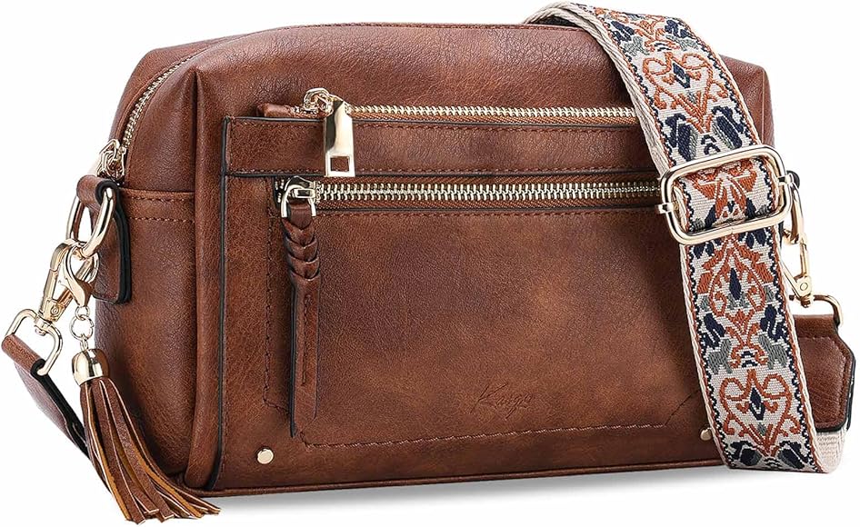 Kasgo Bolso Mujer, Bolso Bandolera Pequeño Bolso Cruzado Vegano de Cuero Bolso de Hombro con Cremallera Bolso Múltiples con Correa de Guitarra para Diario Viaje Trabajo