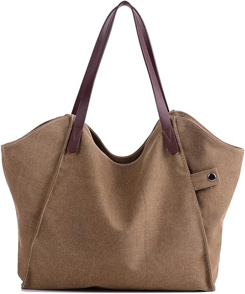 LOSMILE Mujer Bolsos de mano, lona de hombro, totes Shoppers, bandolera de playa. (Marrón)