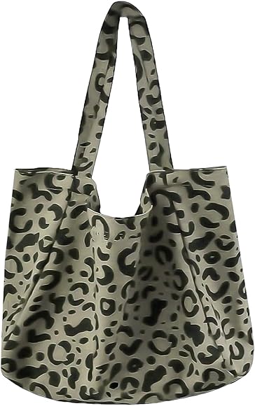 DHSBGWSX 1 pieza bandolera verde con estampado de leopardo, bolso de hombro grande, bolso de lona para mujer, bolso grande de la compra, bolso de compras moderno y versátil, verde, 38 * 72 cm